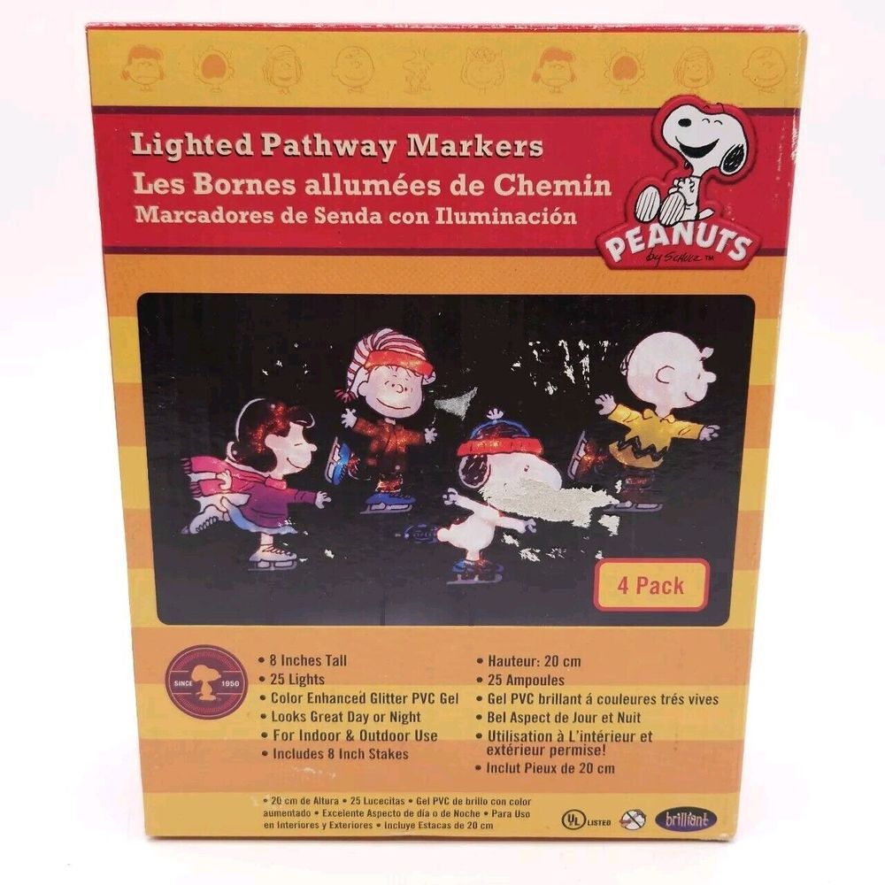 Peanuts‎ Christmas 8" Lighted Yard Signs Pathway Markers Lawn Snoopy Ice Skating